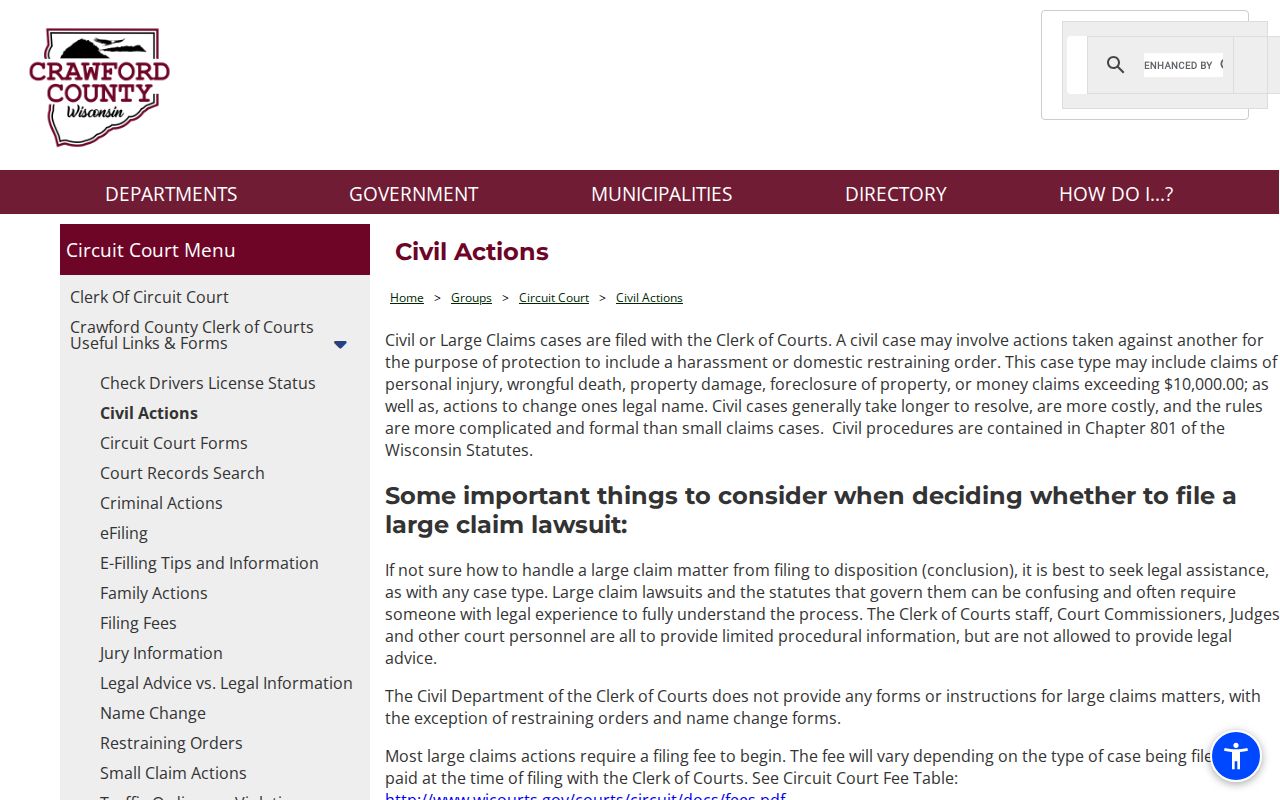 Crawford County civil actions filing guidance