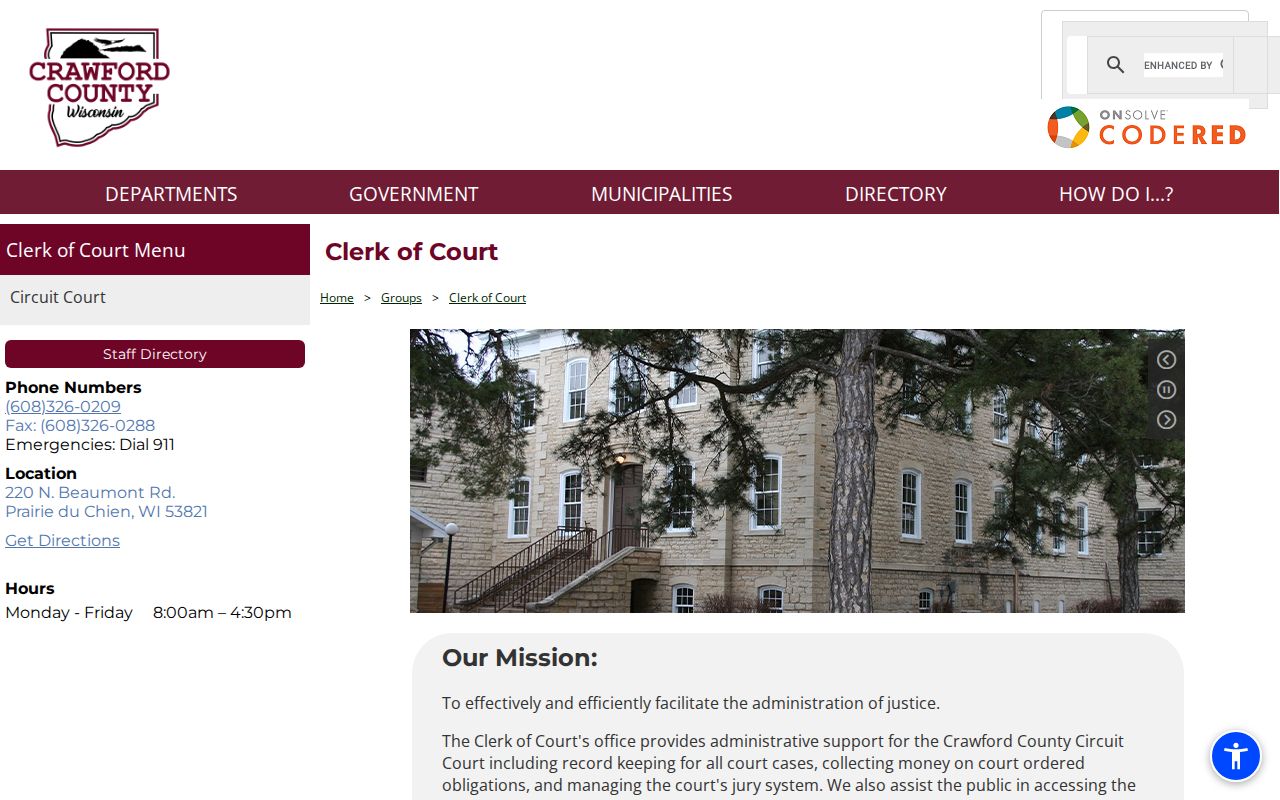 Crawford County court docket clerk office