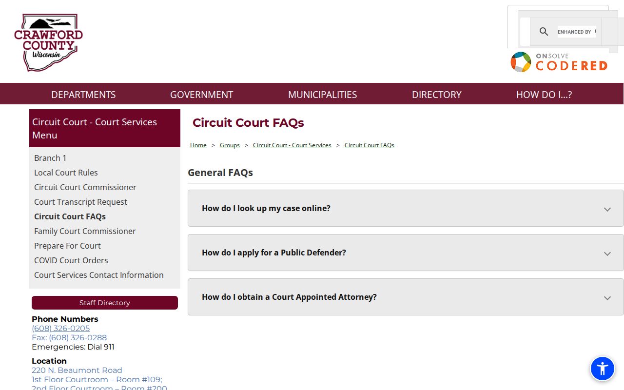 Crawford County court docket FAQ contacts